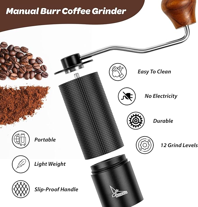 Manual Coffee Grinder, Hand Crank Coffee Grinder for Espresso, French Press, and Pour Over, Portable Coffee Grinder for Camping and Travel