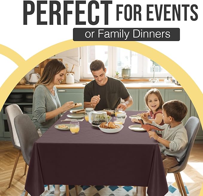 Exquisite 66% Thicker Premium Plastic Table Cloth Rectangle Table Cover 0.5 Mil 12 Pack Brown Table Cloth 54 Inch x 108 Inch Disposable Tablecloth Won't Tear Easily Like Cheap Thin Brands