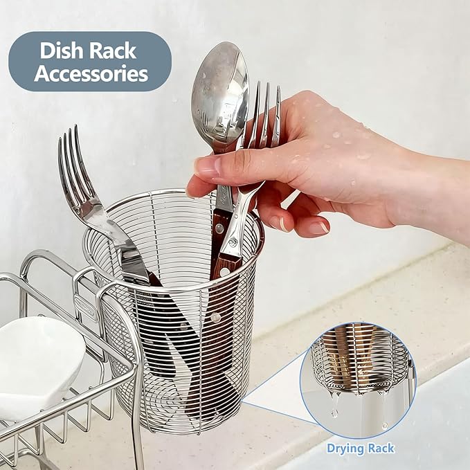 Dish Rack, Stainless Steel Kitchen Drain Basket, Compact Utensil Drying Rack Dishwasher Accessory, Hanging Cutlery and Utensil Organizer, Set of 2