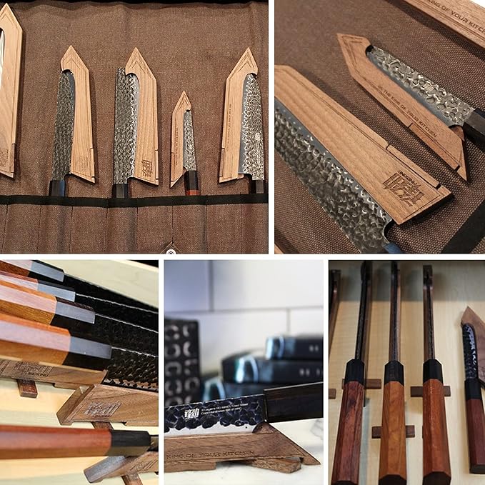 FINDKING Walnut Knife Edge Guard, Magnetic Sleeve for Counter, Drawer, Storage Pouch, Portable Blade Sheath for 8" Japanese Knife