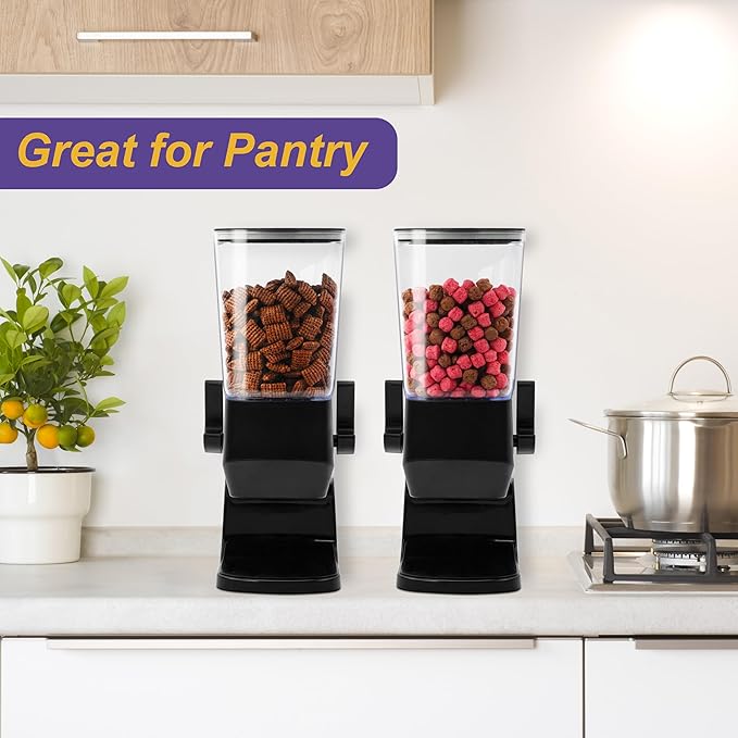 Cereal Dispenser Countertop 1 Pack, Dry Food Dispenser Snack Organizer, Slim Cereal Containers Storage Dispenser with Lids for Pantry, Kitchen Organization Oatmeal Nut Granola Candy, Black