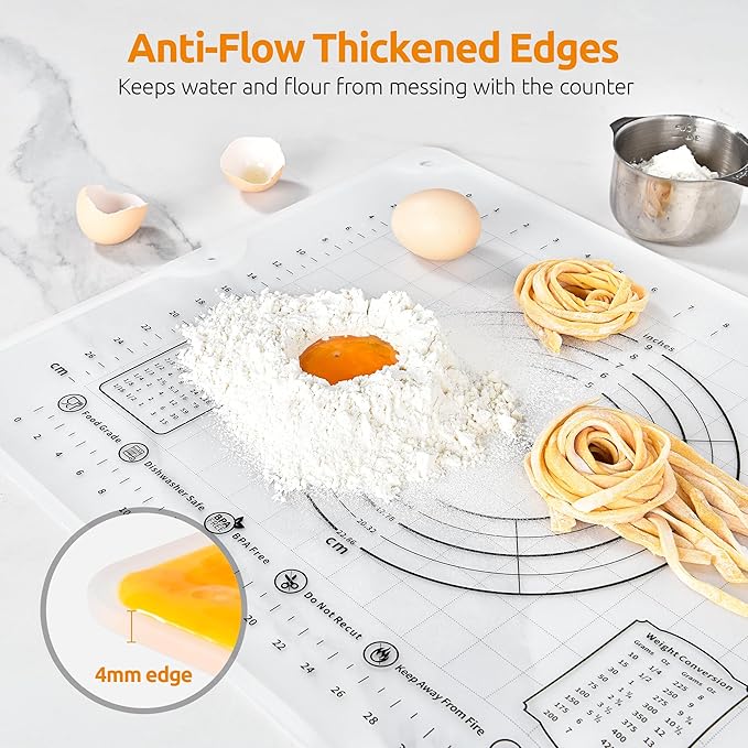U-Taste 600ºF Heat-Resistant 10in Long Skinny Silicone Jar Spatula, and 20inx16in Large Silicone Pastry Mat Food-Grade Non-Stick Dough Rolling Mat (Black+Transparent)