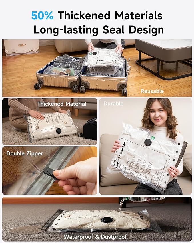 16 Pack Travel Vacuum Seal Bags with Rechargeable Electric Pump, 4 Sizes Space Saver Vacuum Storage Bags for Luggage, Suitcase & Home Organization, Reuseable Vacuum Seal Bags for Clothing