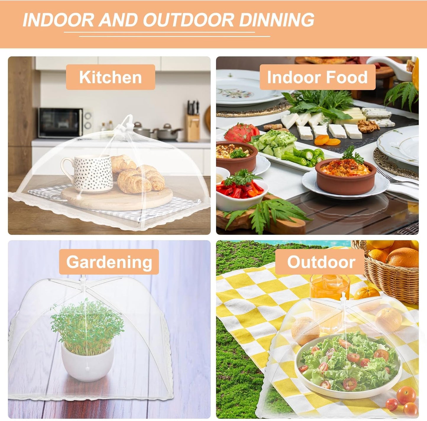 uxcell 3 Pcs Large and Tall Food Covers 17" Mesh Food Covers for Outdoors Collapsible Food Protector Covers Tent for Parties Outdoor Picnics BBQs, Yellow