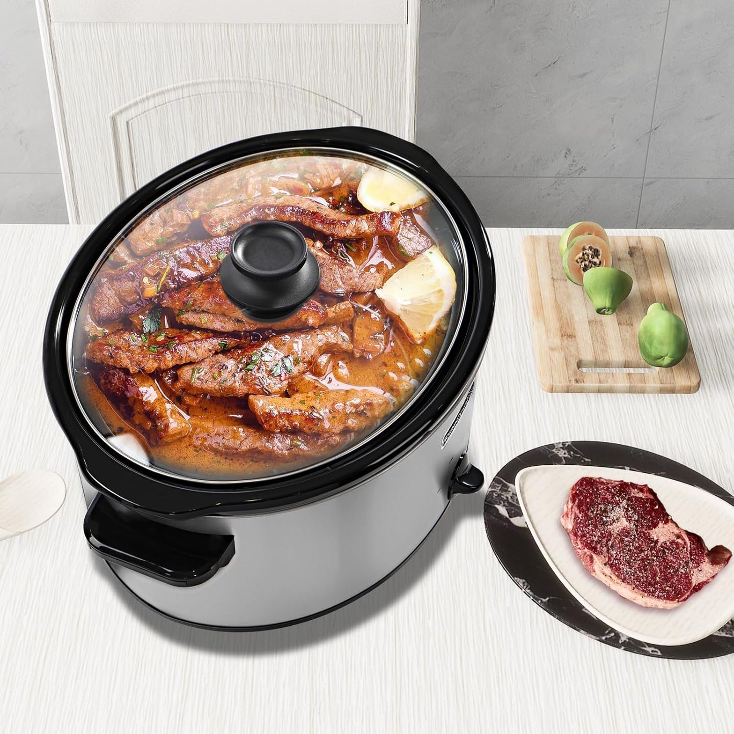 HOMECOOKIN 6 Quart Slow Cooker Oval Manual Pot Food Warmer with 3 Cooking Settings, Stainless Steel