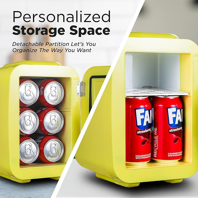 ICEBOX IBMF4SUN Mini Fridge For Bedroom, Skincare Refrigerator, Portable Cooler & Warmer for Makeup, for Office & Home, Mini (4 L / 6-Can), Sun Yellow