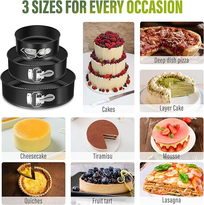 Vakoo 4+7+9 Inch Springform Pan - Nonstick, Leakproof Cheesecake Pan for Baking, Easy Release, No Parchment Paper Needed, Set of 3