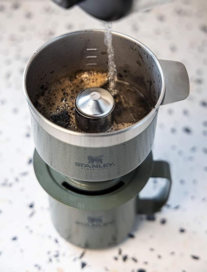 STANLEY Perfect Brew Pour Over | Manual Single Cup Coffee Maker | Drip Coffee Maker with Reusable Filter | Easy Clean Stainless Steel | BPA-Free | Hammertone Green