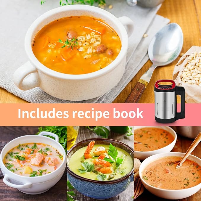 Soup Maker 1.6 L, 4-in-1 Multifunctional Smooth Soup and Chunky Soup Machine Maker with LCD Control Panel, Stainless Steel Electric Hot Soup Maker, 2-5 Servings, Smart Living for Home Use
