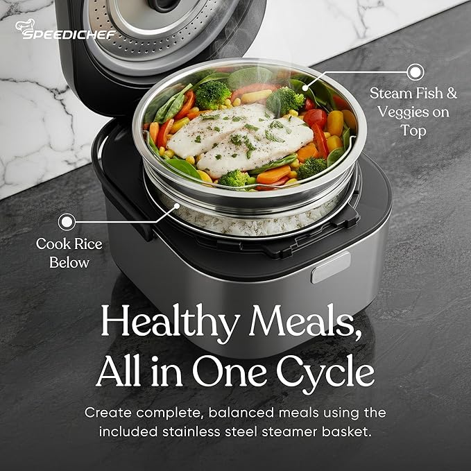 10-Cup Rice Cooker with Steamer Basket | Smart Rice Maker with Easy-to-Clean Nonstick Inner Pot | Delay Timer & Keep Warm Settings | Non-Toxic & BPA-Free | Ideal for Family Meals, Stainless Steel