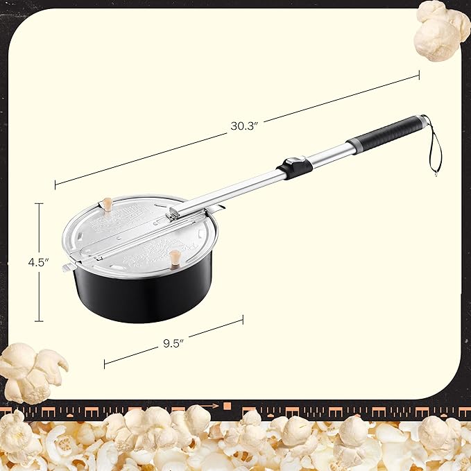 Campfire Popcorn Popper - Old Fashioned Popcorn Maker with Telescoping Handle - Camping Gear by Great Northern Popcorn (Black)