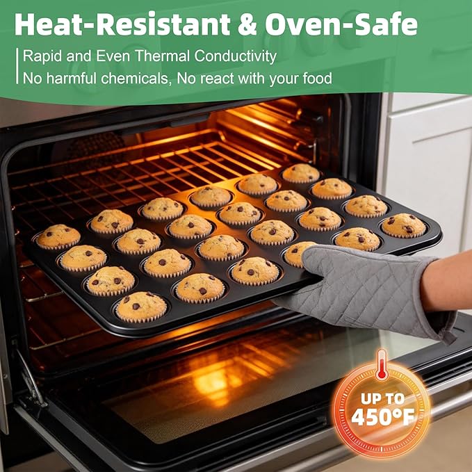 P&P CHEF 24-Cup Mini Muffin Pan Tin, Nonstick Carbon Steel Cupcake Pans, Versatile Bakeware Ideal for Mini Muffin Cupcake Egg Tart Pudding, Oven Safe & Even Bake, Healthy & Easy Clean, Black, 2Pcs