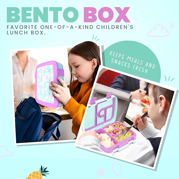 YOLAY Bento Box for Kids Lunch Box Leak-Proof, 5-Compartment Lunch Box Kids for Ages 3-10, Durable with Anti-Slip Base, Suitable for Schools, Outdoor and Travel (Scales)