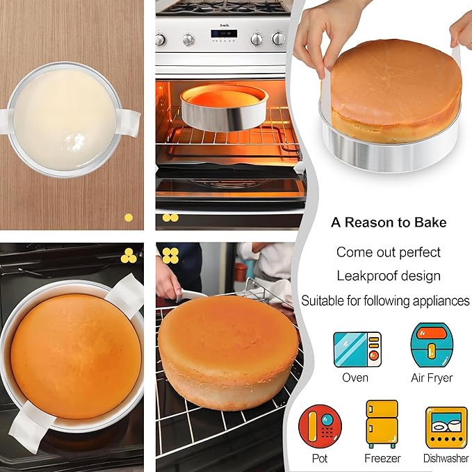 8 Inch Cake Pan Set of 3, Nonstick Stainless Steel Round Layer Cake Baking Pans with 100PCS Parchment Papers, Cake Tins for Birthday Christmas, Healthy & Non-Toxic, Easy Clean & Dishwasher Safe