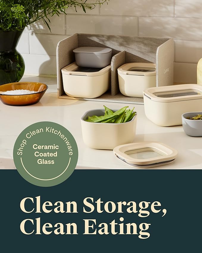 Caraway Mini Food Storage 9pc Set - Glass Storage Containers for Food - Non-Toxic Ceramic-Coated Glass - Air Release Technology - Compact & Stackable Design - Gray