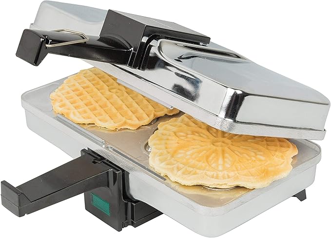 Pizzelle Maker- Polished Electric Baker Press Makes Two 5-Inch Cookies at Once, Even Heating Plates- Must Have Party Baking Supplies - Italian Dessert Treat Making w Recipe - Mothers Day Gift for Her