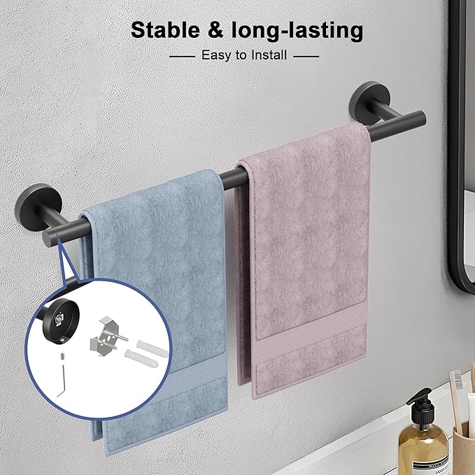 Matte Black Towel Bar, 14 Inch Towel Racks for Bathroom Wall Mounted, SUS304 Stainless Steel Bathroom Towel Holder, Total Length 16.4 Inch Towel Bars