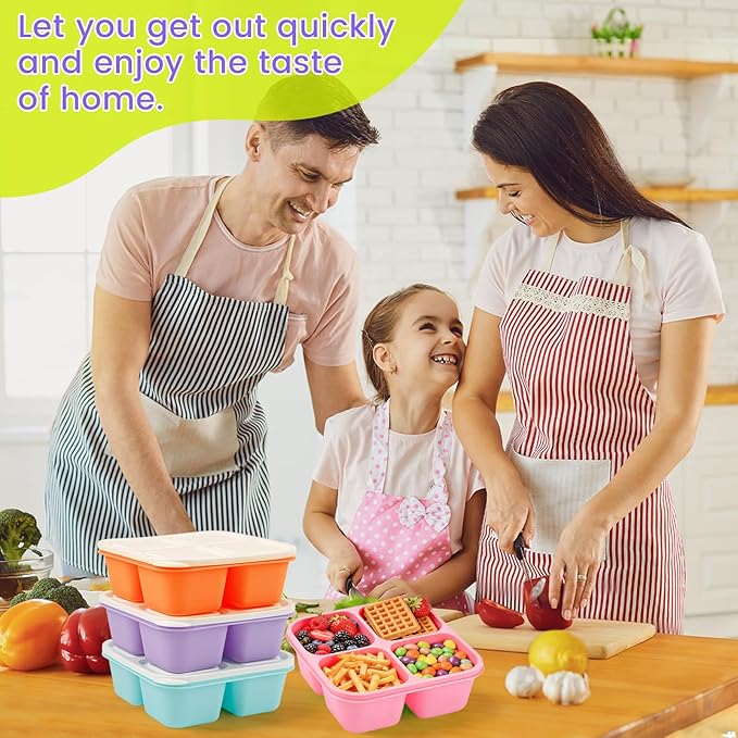 4 Pack Snack Containers Bento Box Adult Lunch Box,Meal Prep Container, Reusable Food Storage lunch Containers Stackable for Work, Travel and Gym (Pink, Orange, Green, Purple)