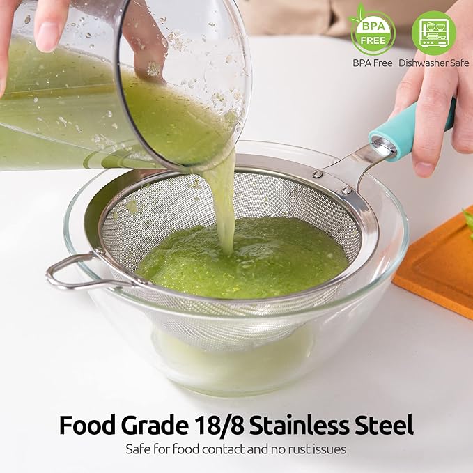 U-Taste 10 Piece Measuring Cups and Spoons Set in 18/8 Stainless Steel, and 18/8 Stainless Steel 5.5 inch 30 Mesh Strainer (Aqua Sky)