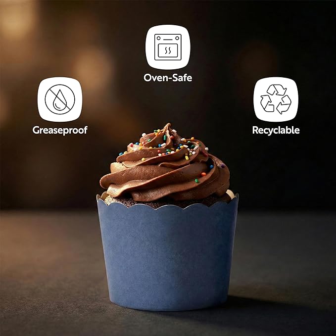 Restaurantware Baking Cups 200 Pack of 6 oz Paper Cupcake Liners Greaseproof Scalloped Oven-Safe Elegant Dessert Muffin Cups Disposable for Parties