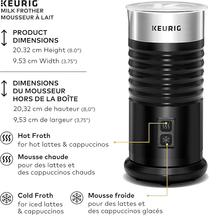 Keurig Milk Frother For Lattes And Cappuccinos, Features Hot And Cold Function, Black