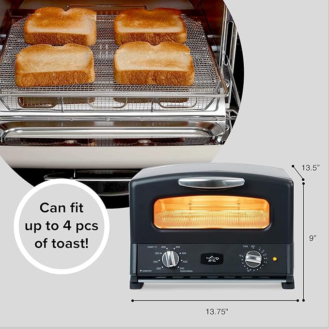 Countertop Toaster Oven, Compact Kitchen Appliance with Graphite Heating Technology, Black
