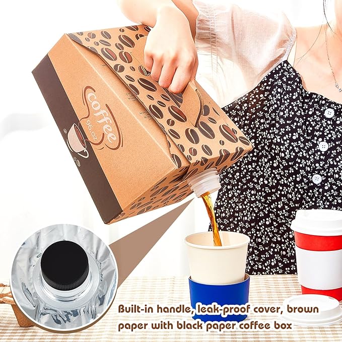 Dandat 30 Pack Disposable Coffee Dispenser Box 96 oz - Thick Hardboard Insulated Coffee to Go Container with Handle & Lids, Hot Cold Bulk Beverage Dispenser for Parties, Catering, Take Out