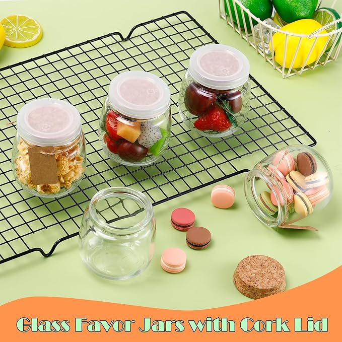 40 Pack Small Glass Jars, 7oz Mini Yogurt Jars with Cork Lids and PE Lids, Small Bottles with Label Tag and Twine, Glass Pudding Jar for Wedding Favors, Baby Shower, Milk, Jam, Honey
