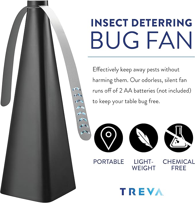 Treva Bug Fan Fly Deterrent with Holographic Blades to Clear Bugs, Mosquitoes, and Flies, Battery Powered Fly Fan 4 Pack