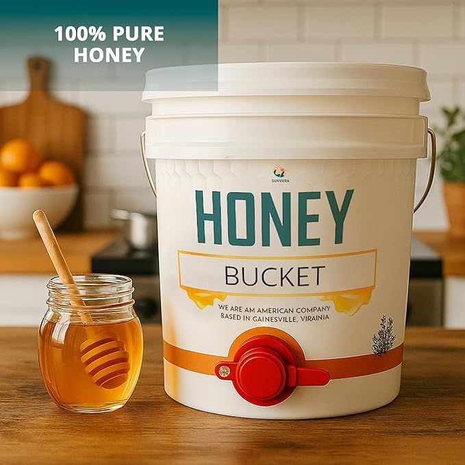 Bundle SunVara 5 Gallon White Honey Extractor Equipment Bucket Food-Grade PP 20L Capacity/SunVara Bee Storage Beehive Frame Honeycomb Resealable Bag Reusable Beekeeping Equipment 10 Bags
