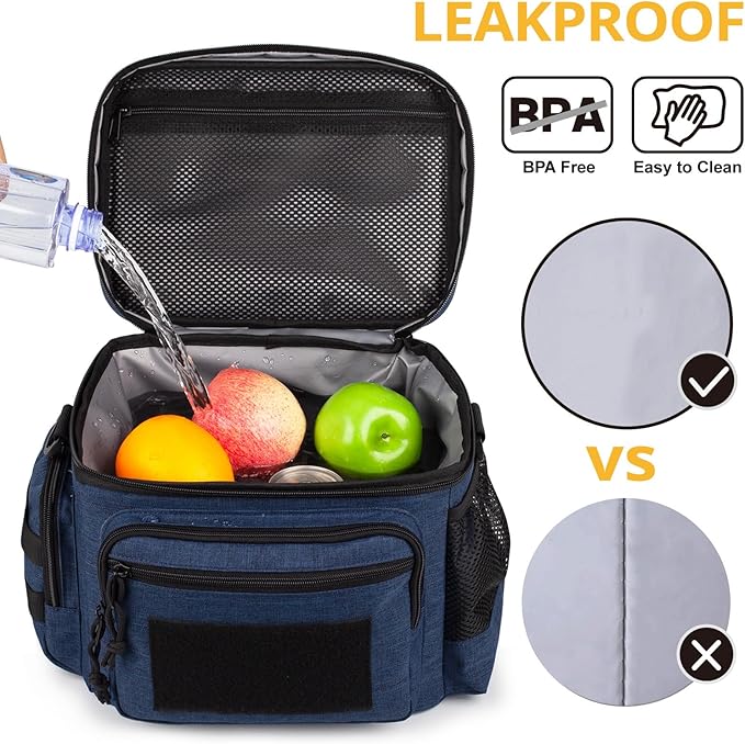 Lunch Box for Men, Tactical Lunch Bag MOLLE Webbing Leakproof Insulated Lunch Cooler Women Adult Meal with Adjustable Shoulder Strap Lunch Pail (Blue)