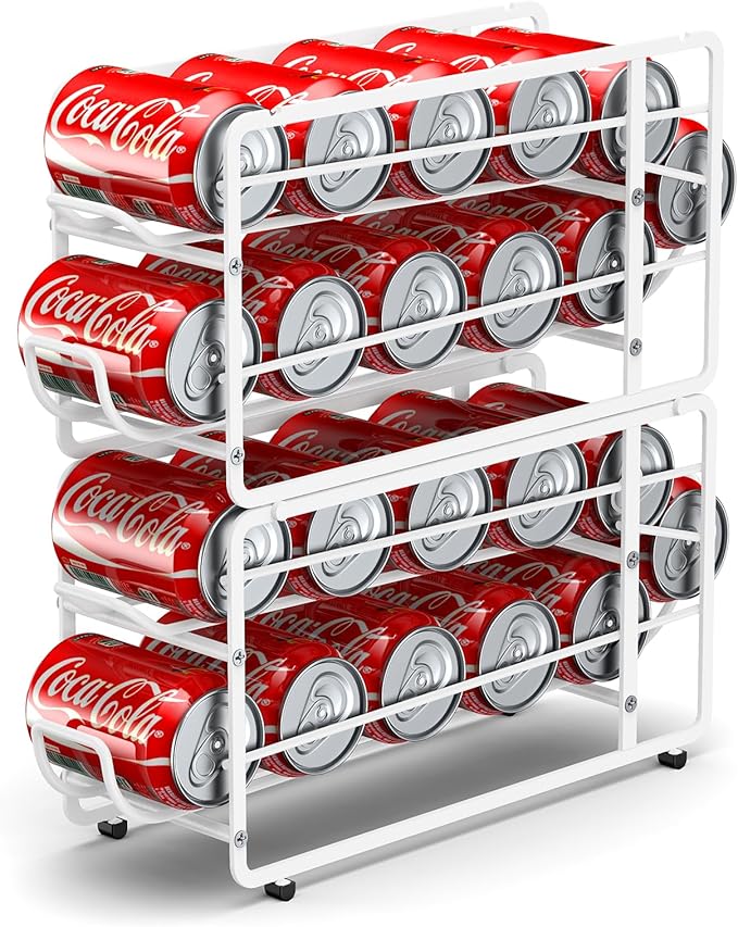 Canyave Soda Can Organizer Storage Rack, 2 Pack Stackable Beverage Soda Can Dispenser Organizer Holder for Refrigerator, Cabinet, Pantry (White)