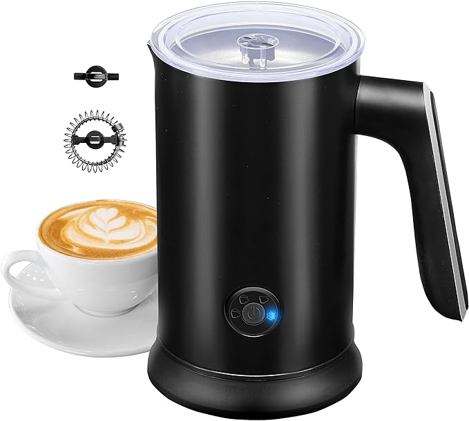 YSSOA Electric Milk Frother Handheld with Stainless Steel Stand Battery Operated Whisk Drink Mixer for Coffee, Frappe, Latte, Matcha, Hot Chocolate, Black (240ml/8.12oz, Classic Black)