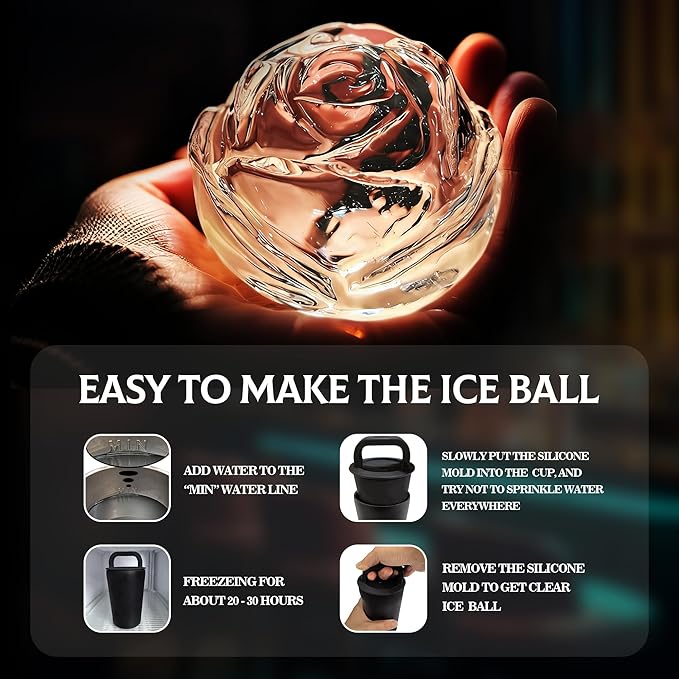 Clear Rose Ice Mold Maker – 2.3 Inch Silicone Tray for Crystal Clear Ice Cubes, Reusable Whiskey & Cocktail Ice Maker, Easy Release, Dishwasher Safe, for Home Bartenders & Romantic Dinner Party