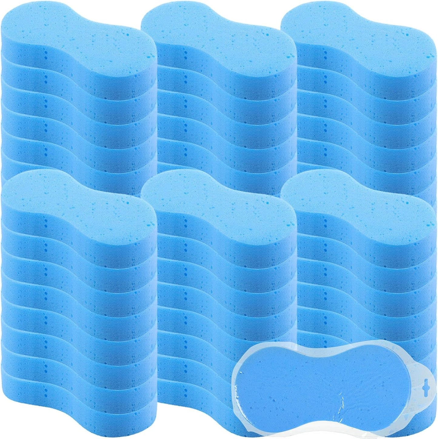 Vesici 48 Pack Car Wash Sponges Large Sponges Bulk Big All-Purpose Scrubber Thick Foam Car Cleaning Supplies for Washing Boat Kitchen Household with Single Vacuum Compressed Packing (Blue)