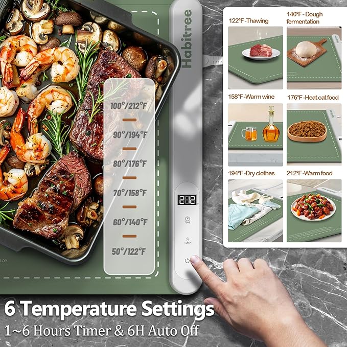 3-Pack Silicone Food Warming Mat & Food Warmers for Parties Buffet - Rapid Heating 6-Level Temp Control, Rollable Portable Easy Clean - Value Set for Gatherings & Home Daily Use（Green）