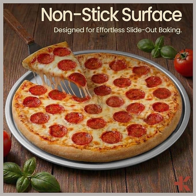 Bakken Swiss Pizza Tray Set 3-Piece – Gray Ceramic Coating, Non-Stick, Round Steel Pizza Pans - Dishwasher Safe, Premium Bakeware for Home Cooking Heatly coating
