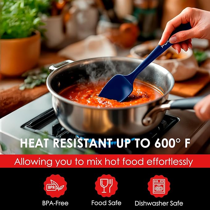 Silicone Spoon Spatula - 600ºF Heat-Resistant Non-Stick Rubber Spoonula | Use as Silicone Kitchen Scraper Utensil - Baking and Cooking Strong Stainless Steel Core | UpGood Kitchen Utensils, (Blue)