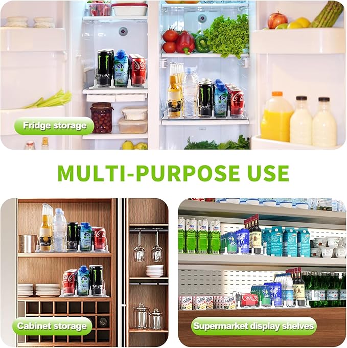 Drink Organizer for Fridge, Soda Can Dispenser for Refrigerator, Automatic Drink Dispenser for Fridge Holds up to 15 Cans, 3 Row