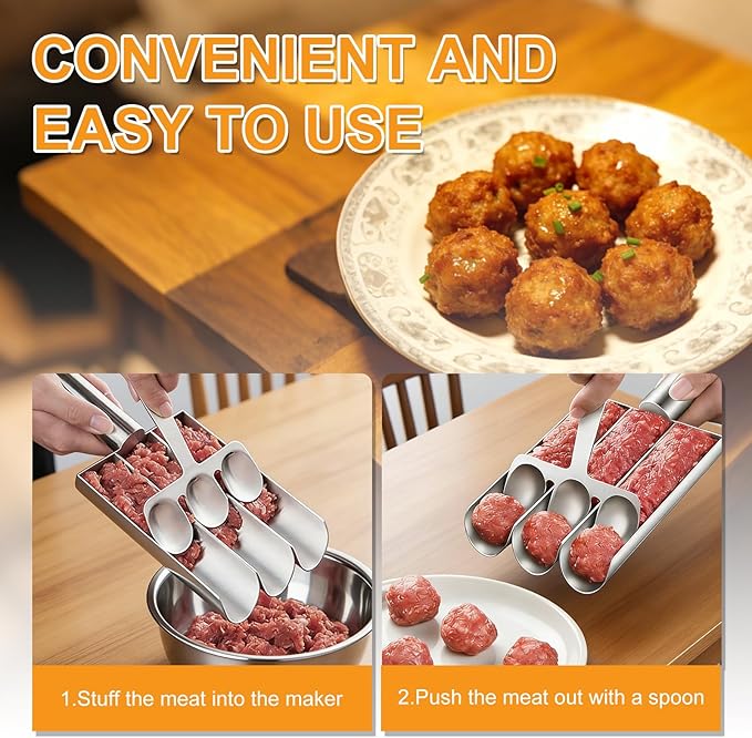Stainless Steel Meatball Maker Set, 6PCS Meatball Scoop Mold with Scrapers, Single Double Triple Portion Meatball Shaper Tool for Meatballs Rice Balls Cookie Dough Kitchen Cooking Tool