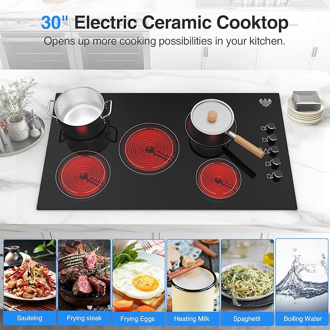 VBGK Electric Cooktop 36 inch,Built-in 36 inch Electric Cooktop 8000W Power Control by Knob, 36 induction cooktop with 9 Power Levels with Child Safety Lock, Timer,Over-Temperature 220V-240V.
