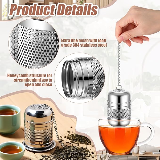 Umigy 4 Pcs Tea Infuser Strainers for Loose Tea with Scoop, Extra Fine Mesh Steeper 304 Stainless Steel Diffuser Leaf Holder with Extended Chain Hook for Brew, Spices, Seasoning (Stylish Style)