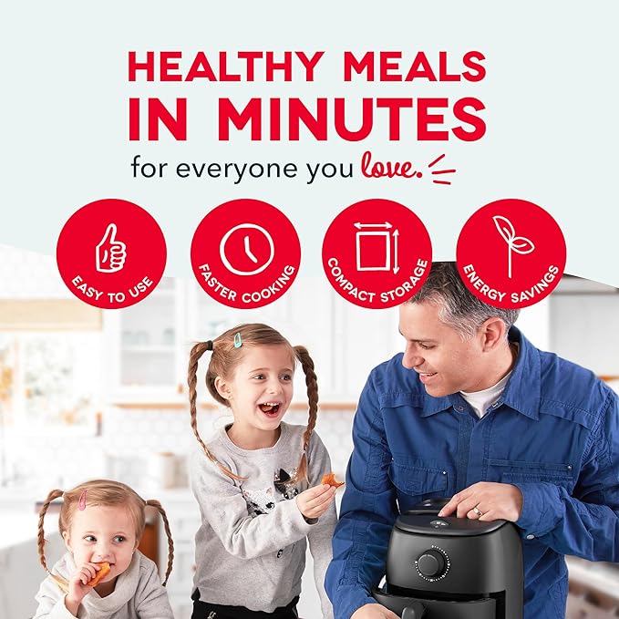 Dash Tasti-Crisp™ Air Fryer - AirCrisp® Technology - Compact Design with Adjustable Temperature Control - Nonstick Fry Basket & Auto Shut-Off Feature - 2.6 Quarts - Black