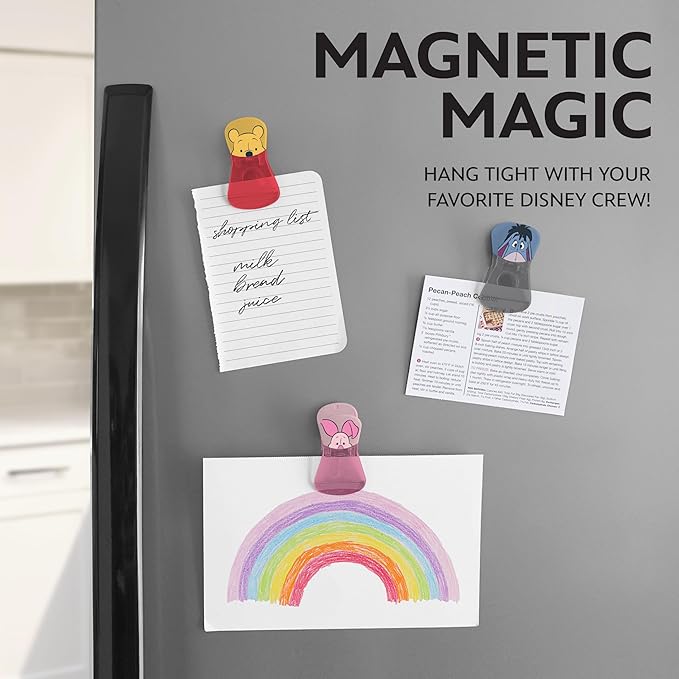 Disney Magnetic Chip Clips – Set of 6 Bag Clips for Food Storage - Mickey, Minnie, Lilo & Stitch, Winnie The Pooh – Durable & Airtight for Pantry & Fridge Use