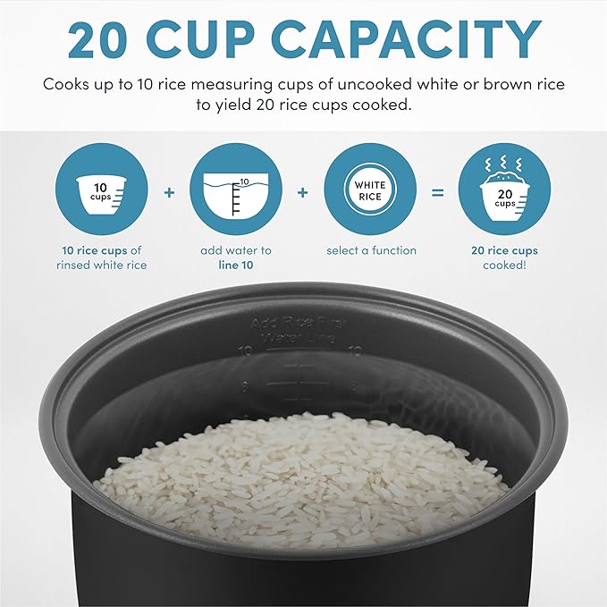 AROMA Professional Digital Rice Cooker, 10-Cup (Uncooked) / 20-Cup (Cooked), Multicooker, Slow Cooker, Steamer, Oatmeal Cooker, Egg Cooker, STS, 5 Qt, Gray, ARC-5200SG
