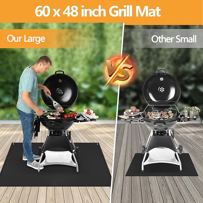TOHONFOO 60 x 48 in Under Grill Mat for Outdoor Grill - Fireproof BBQ Mats for Grilling to Protect The Deck, Patio, Pavers - Easy to Clean Indoor Fireplace Mat - 1mm