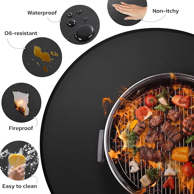 48" Heavy-Duty Fire Pit Mat for Solo Stove Bonfire: Round Fireproof Under Grill Mat Heat Insulated Indoor Fireplace Pad Protector for Decks, Patios, Grass, BBQ Smoker, Reusable Oil-Proof & Waterproof