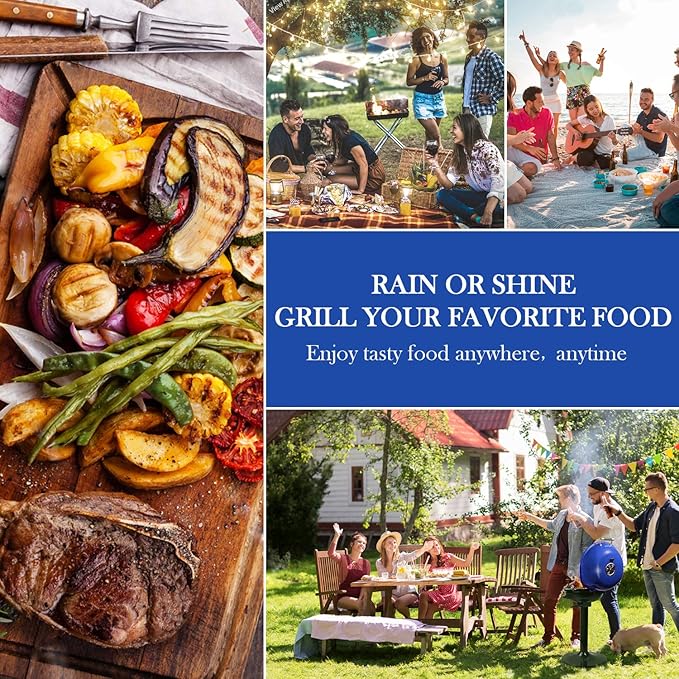 Electric Grill, Techwood Indoor/Outdoor Electric BBQ Grill, 1600W Portable Removable Stand Grill with Adjustable Heat & Drip Tray, Double Layer Design for Party, Patio & Backyard (Blue)