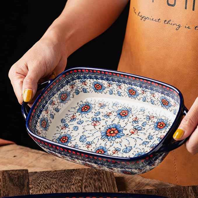 Baking Dish Ceramic Baking Pan Blue Casserole Dish Rectangular Baking Set 2pcs Bakeware Sets Single Serving Size Lasagna Pan Baking Dishes for oven (Blue plasma grass)