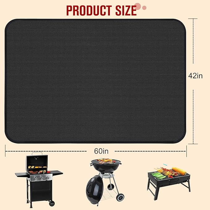 60×42 Inch Under Grill Mats for Outdoor Grill, Hearth Rugs for Fireplaces Fire Resistant, Gas and BBQ Grill Oil-Proof Water-Proof Protector for Decks, Patios and Indoor Grill